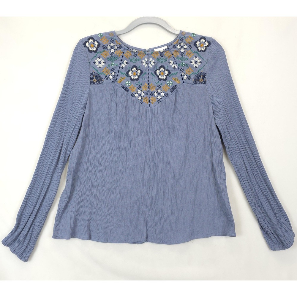 Harper Heritage Blouse Women M Embroidered Floral Long‎ Sleeve Boho Crinkle Top